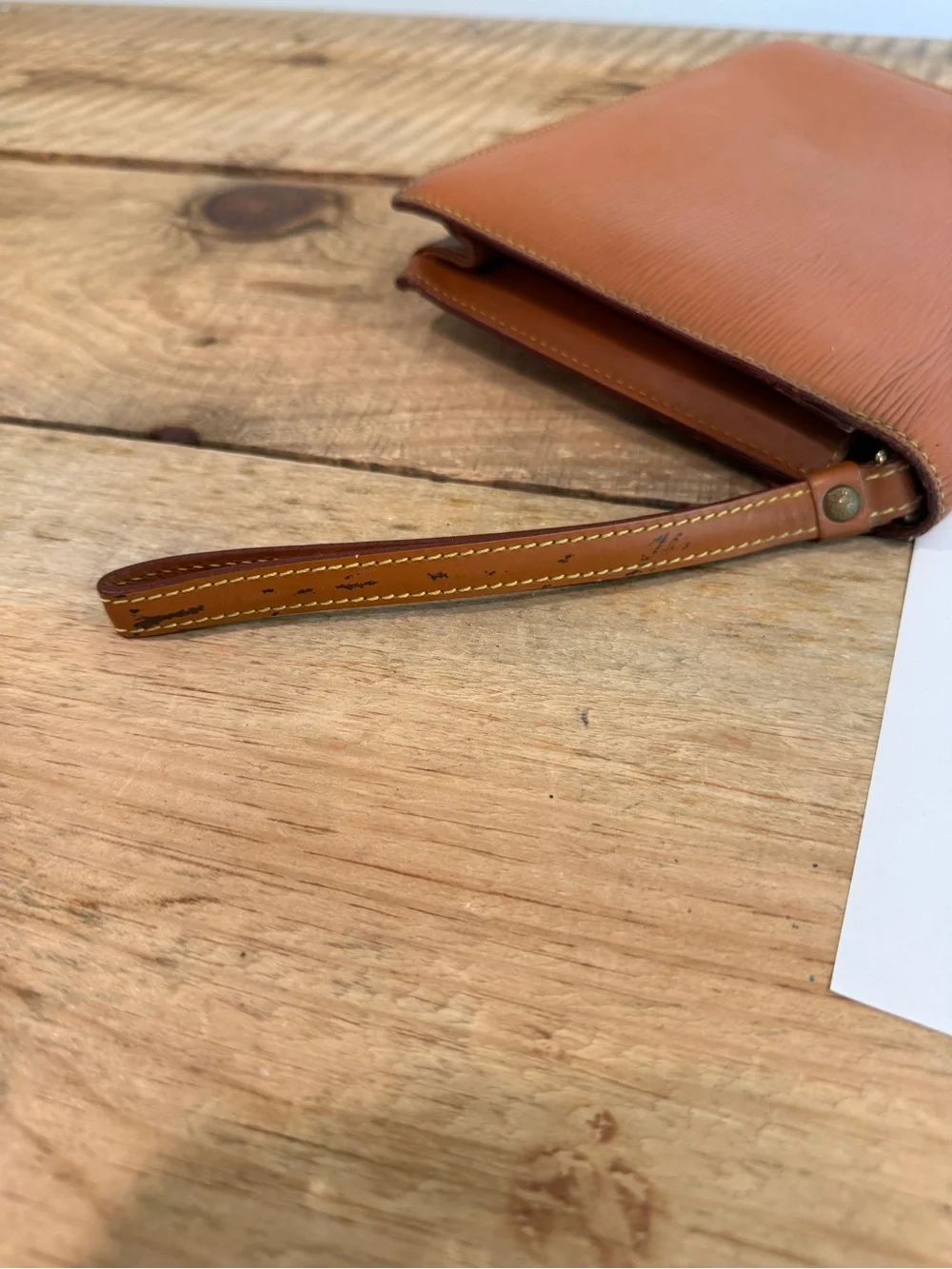 Louis Vuitton Tan Epi Leather Wristlet Clutch with Gold Hardware project piece